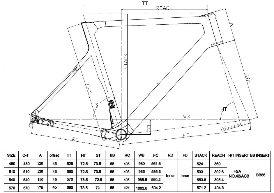 LCR015-D disc road frame geometry