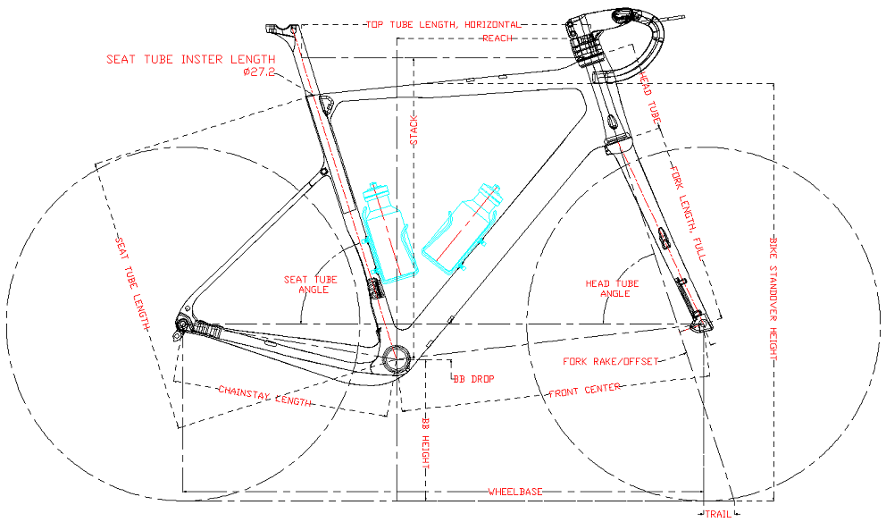 geometría del cuadro de bicicleta de grava de carbono