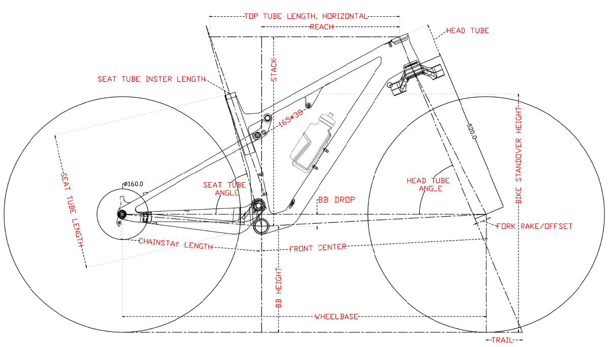 geometría para cuadro de bicicleta de cross country 29er