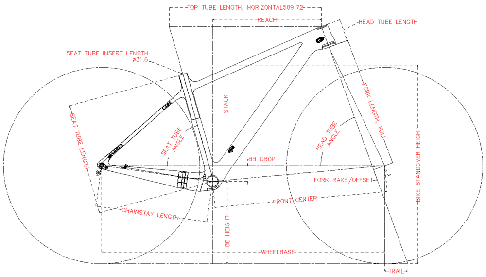 geometría de bicicleta de montaña de fibra de carbono
