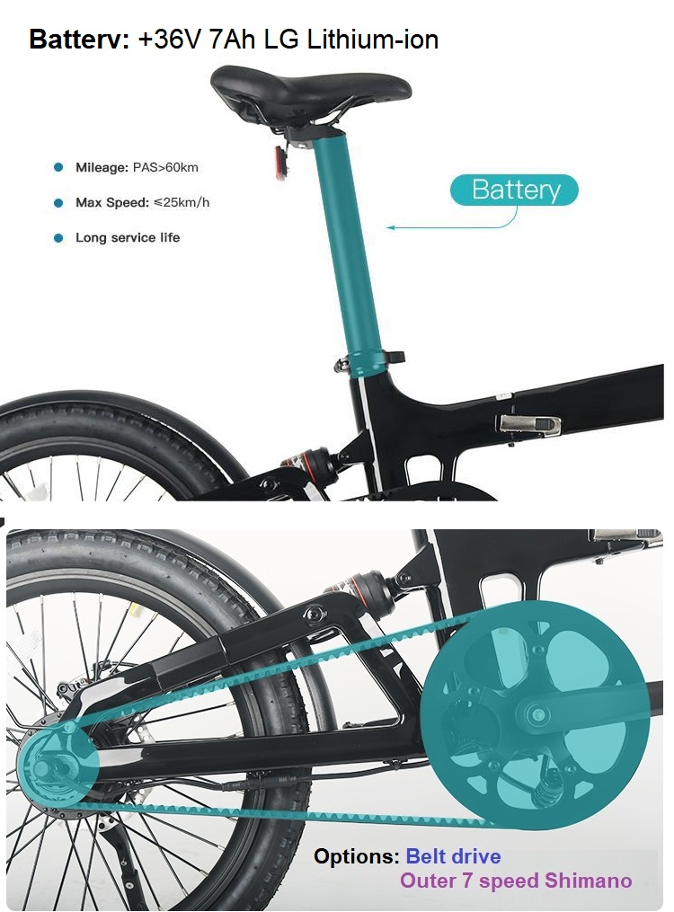 Batería de bicicleta eléctrica de carbono plegable LCE-XO