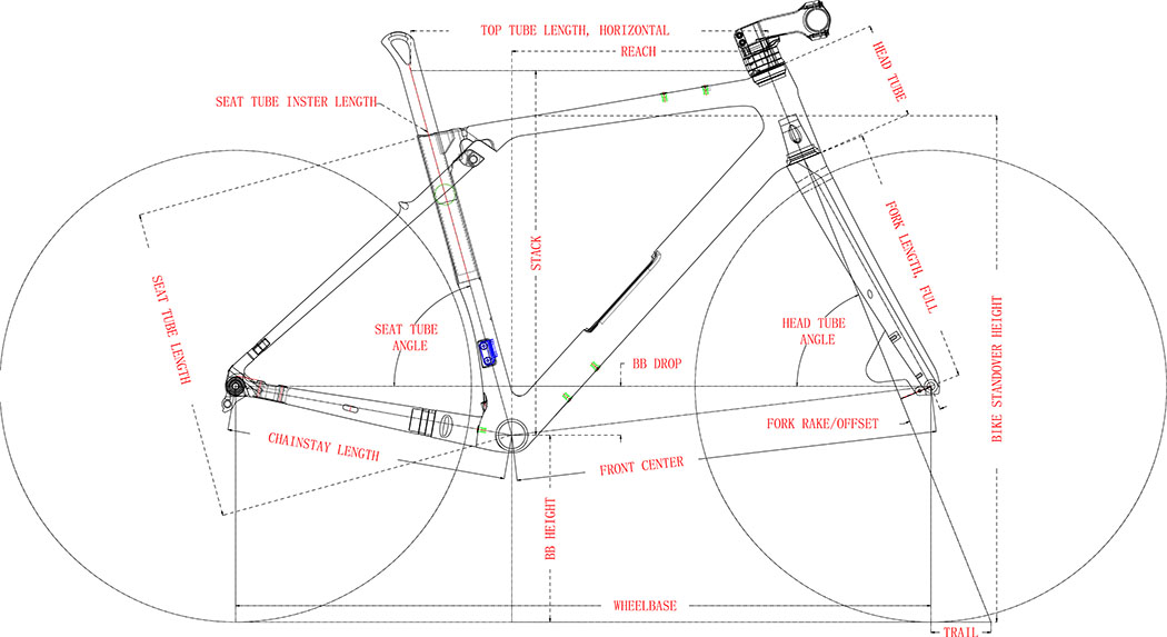 LightCarbon Gravel Frameset LCG087S-D Geometry And Size Chart