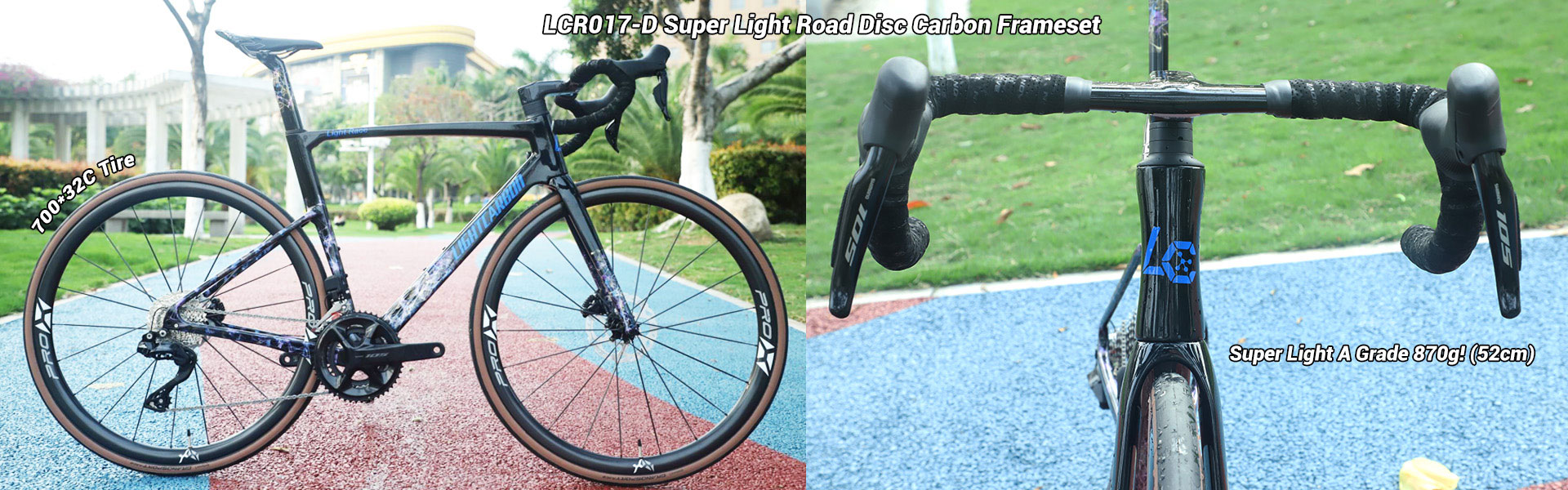 LightCarbon Super Light Disc Brake Road Carbon Frameset With Integrated Handlebar